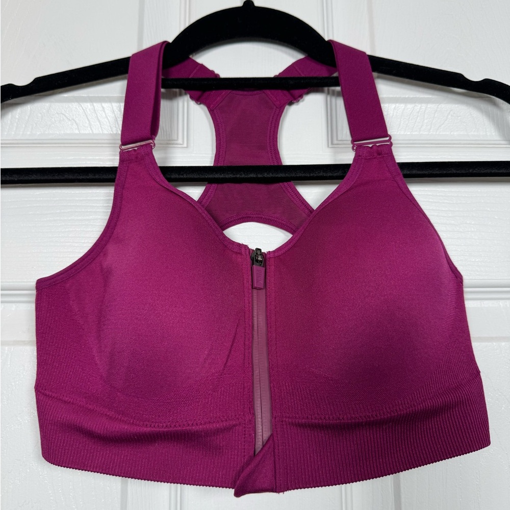PINK Victoria’s Secret Front Zip Sports Bra Magenta Pink Small Racerback
